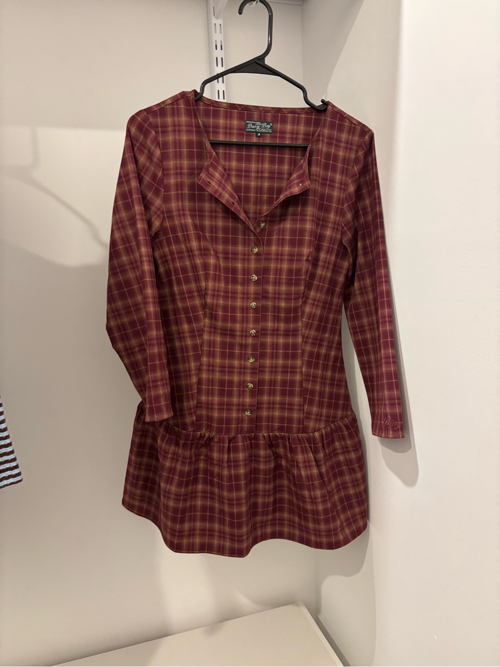 Dairy Boy Plaid Button-Front Mini Dress in Burgundy